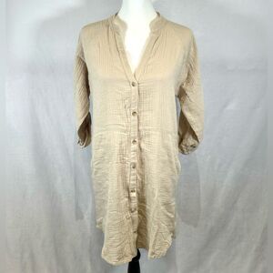 Solai the Label beige 100% cotton linen shirt dress with pockets size small